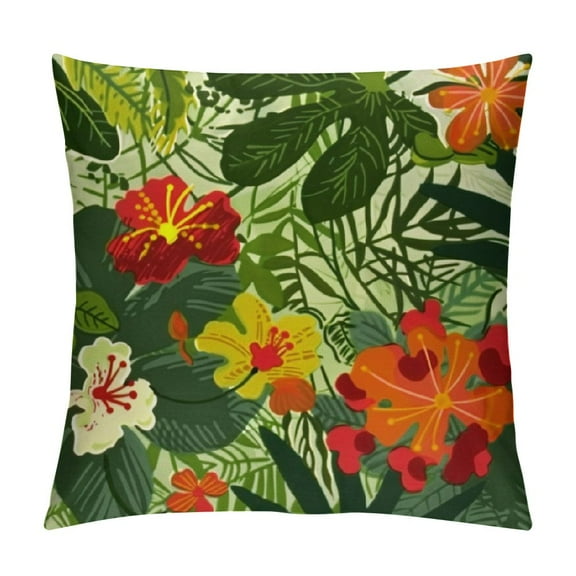 Qinduosi Summer Throw Pillow Covers Tropical Flamingo Hibiscus Flower Palm Leaves Pattern Decorative Pillowcase White