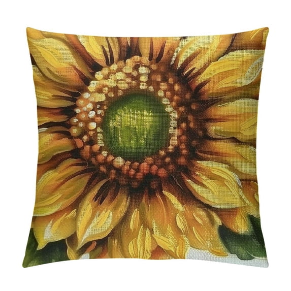 Qinduosi Sunflower Throw Pillow Case,Oil Painting Sunflower Cushion Pillow Cover Square Standard Home/Sofa Decorative for Men/Women Yellow,Brown White