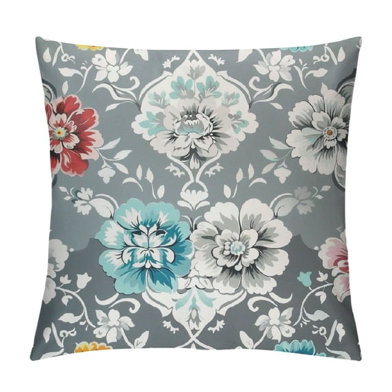 Qinduosi Teal Boho Pillow Covers Inch Pack of  Green and Grey Floral Throw Pillow Covers Vintage Flower Farmhouse Pillowcase Square Cushion Cover for Bedroom Sofa Couch Home Outdoor Decor