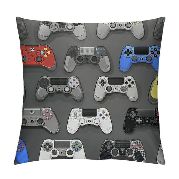 Qinduosi Teens Gamepad Pillow Covers ,Kids Gaming Cartoon Decorative Pillow Covers for Chair Bed Sofa,Modern Gamer Game Throw Pillow Covers,Player Gaming Joystick Cushion Cases,Grey White