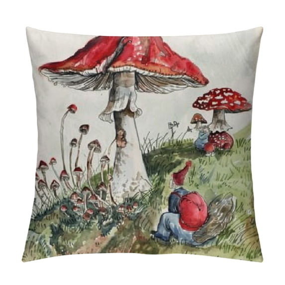 Qinduosi Throw Pillow Cases Mushroom Agaric Lotus Leaves Spring Home Decor Throw Pillow Cover Super Soft Square White