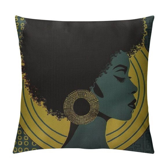 Qinduosi Throw Pillow Cover Brown Afro Profile Woman Hair in The Style of Ear Ethnic Home Decor Pillow case Inch