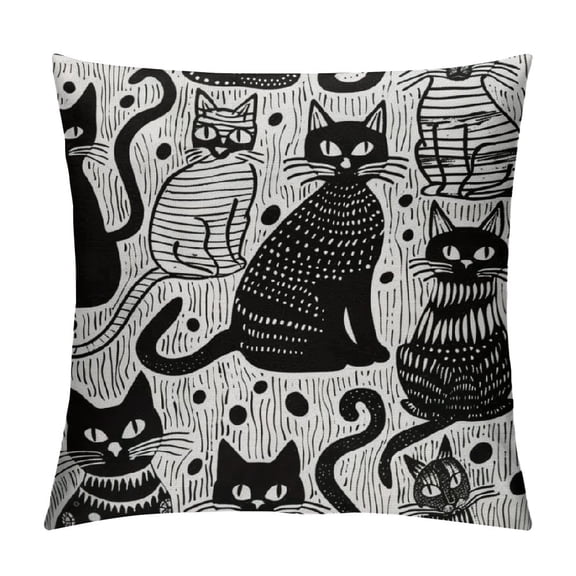 Qinduosi Throw Pillow Cover, Cat Pillow Cover, Abstract with Cute Tail Decorative Pillow Case, Cat Themed Gifts for Women Cushion Cover for Sofa Couch Chair Bed White