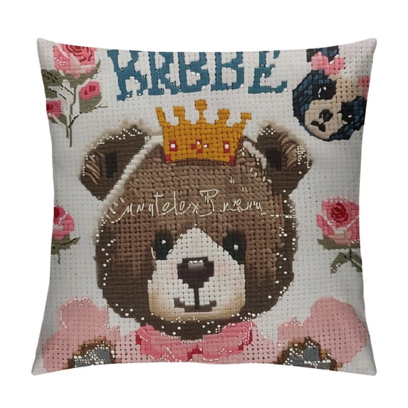 Qinduosi Throw Pillow Cover Cute Animal Dolls Pillow Covers Pink Black Pillowcovers Soft Double Side Print Sofa Linen Square Throw Pillowcover " inch for Living Room Bedroom Car Decor