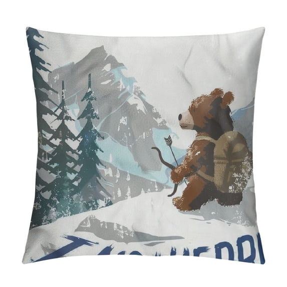 Qinduosi Throw Pillow Cover Little Adventurer in Navy Grey and Aqua Boy Decorative Pillow Case Home Decor Square Inches Pillowcase