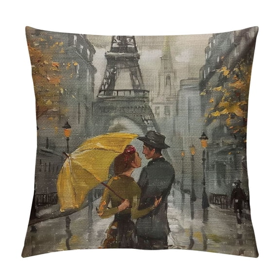 Qinduosi Throw Pillow Cover Oil Painting Paris European City Landscape Eiffel Tower Black White Yellow Under Home Decor Pillow Case for Men Women Cushion Cover Inch