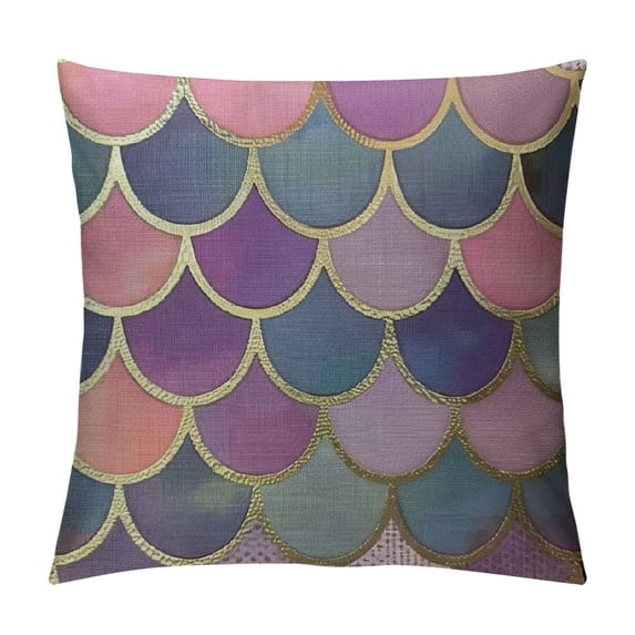 Qinduosi Throw Pillow Cover Pink Soft Colored Fish Squama Traditional Japanese Seamless Pattern Decorative Square Pillow Case for Home Bedroom Living Room Cushion Cover White