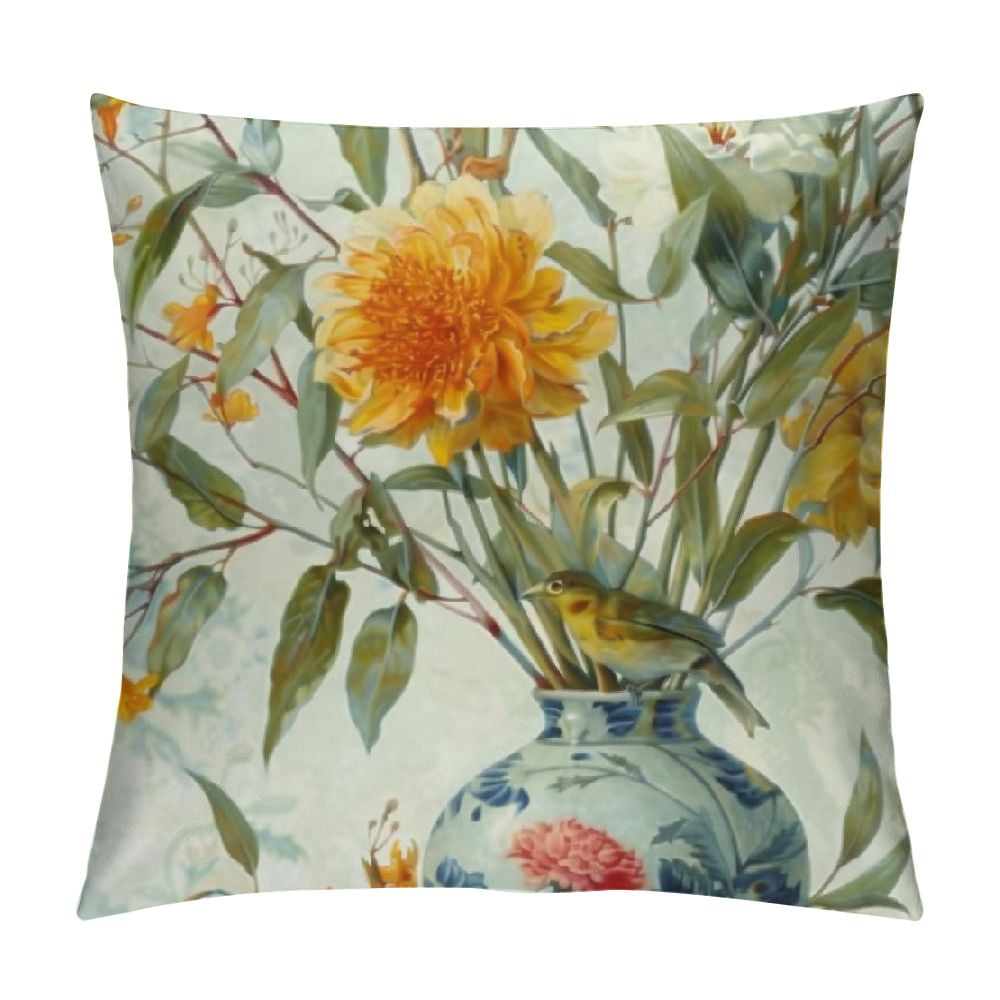 Qinduosi Throw Pillow Covers Botanical Spring Floral Butterfly