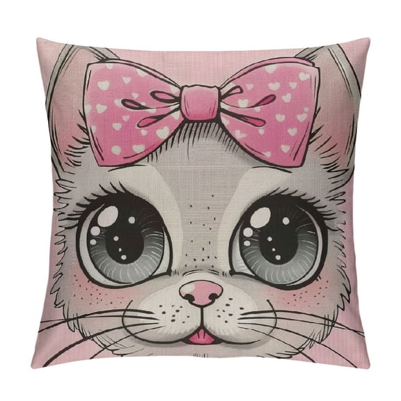 Qinduosi Throw Pillow Covers Kitten Face Pink Pillow Cover Pink Pillowcover Soft Double Side Print Sofa Linen Square Throw Pillowcovers " inch for Girls Friends Daughter Niece Women