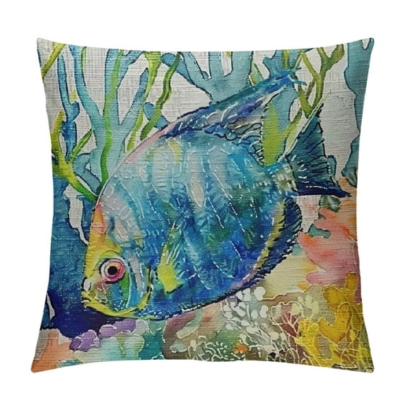Qinduosi Throw Pillow Covers Ocean Outdoor Beach Pillows Cover, Summer Theme Sea Turtle Sea Crab Decor Square Pillowcase for Patio Couch Sofa White