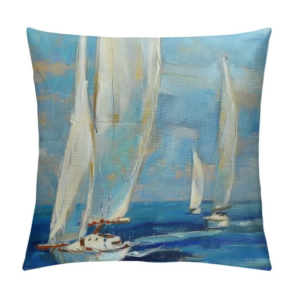 Qinduosi Throw Pillow Covers on Sea with Retro Pastel Oil Painting Marine Theme Effect Decorative Pillow Covers Linen Nautical Pillow Case Cushion Covers Inches()