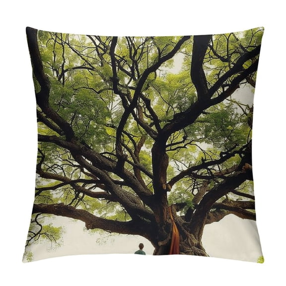 Qinduosi Throw Pillow Cushion Cover, Largest Monkey Pod Tree in Eastern Green Big Branches Growth Photo, Drative Square Accent Pillow Case White
