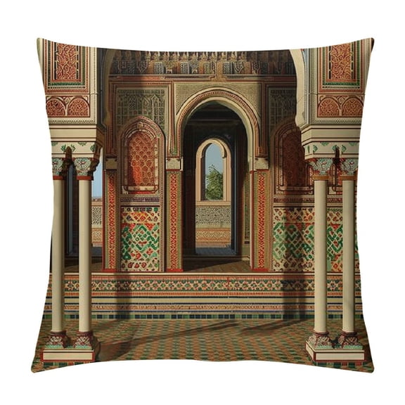 Qinduosi Throw Pillow Cushion Cover, Middle Eastern Style Interior Architecture Vintage Art Design, Decorative Square Accent Pillow Case, ", White