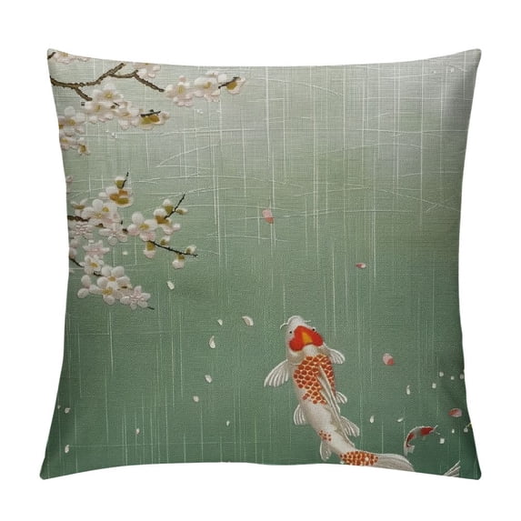 Qinduosi Throws Pillows Carp Fish, Japanese Golden Fish Cherry Flowers Comfortable Throw Pillow Case White