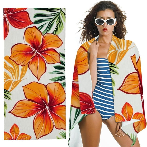 Qinduosi Traditional Hawaiian Flower Beach Towel Quick Dry Microfiber Towels Pool Cruise Essentials Vacation Gifts Summer for Swimming Camping Travel 30x60in