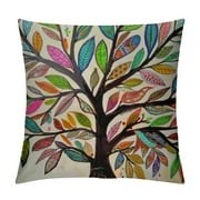 Qinduosi Tree of Life Decorative Throw Pillow Case Square Cushion Cover for Sofa Couch Chair Bed Home Living Room Decoration Brown Green Yellow