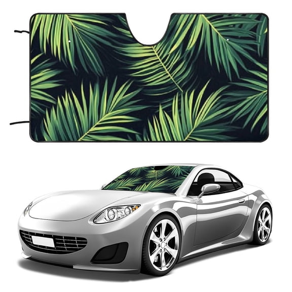 Qinduosi Tropical Green Leaf Print Car Windshield Sun Shade - Blocks Uv Rays Sun Visor Protector, to Keep Your Vehicle Cool and Damage Free, Fits Most Windshields 51x28in