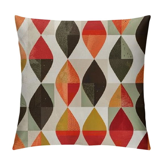 Qinduosi UPOOS Throw Pillow Cover Style Retro with Drop Shapes in Tones Abstract for All and Purposes Decorative Pillow Case Home Decor Square Pillowcase White