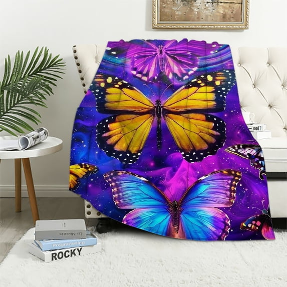 Qinduosi Ultra Soft Butterfly Blanket Warm Lightweight Butterflies Cozy Throw Blankets Couch Gifts for Baby Girls Adults Women