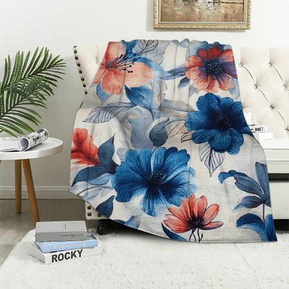 Qinduosi Ultra-Soft Fleece Blanket Blue and Red Vine Pattern Throw Blanket Lightweight Flannel Warm Throw Blanket All Seasons for Bed Couch Living Room 60x80in