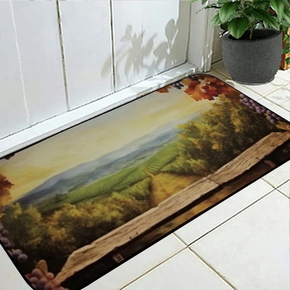 Qinduosi Vineyard Doormat, Vineyard Grapes Natural Rustic Country Landscape Scenery Orchads Wine, Decorative Floor Mat with Non-Skid Backing, Brown Green Purple 19.68*47.24 in