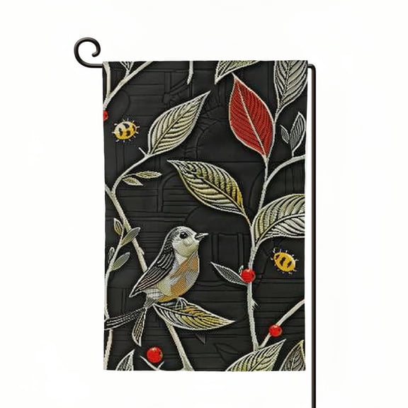 Qinduosi Vintage Bird Leaves Garden Flag Vertical Double Sided Spring Decor Hand Drawing Birds Farmhouse Seasonal Yard Flags Banner for Outside Decor White