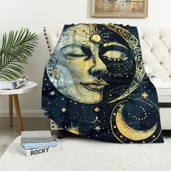 Qinduosi Vintage Boho Sun and Moon Blanket Gifts for Adults for Bed Living Room Bedding Couch Soft Lightweight Warm Cozy Retro Throw Blankets Decor in All Seasons