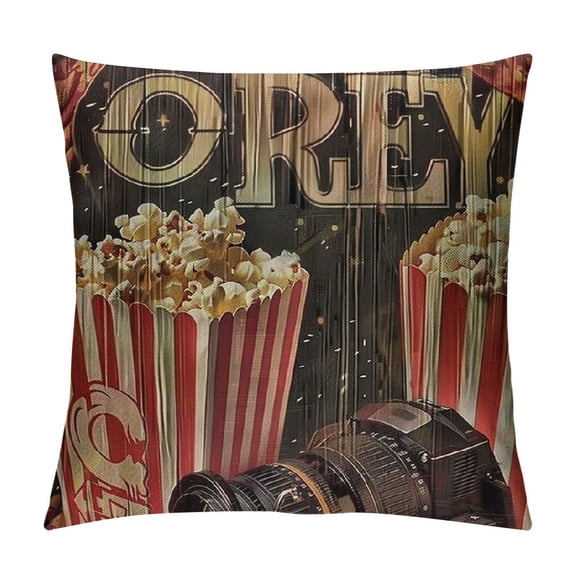Qinduosi Vintage Movie Theater Pillow Covers,Retro Clapper Board Cinema Reversible Throw Pillow Covers Cases,Ticket Film Projector Room Decor Square Cushion Covers White