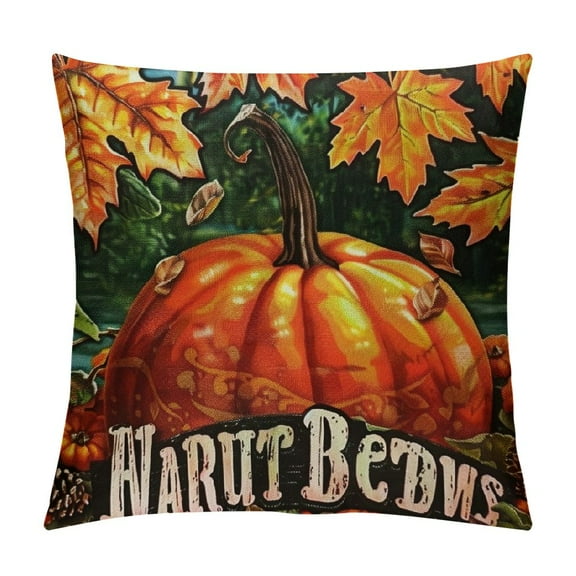 Qinduosi Vintatge Pumpkin Quote Throw Pillow Covers Autumn Harvest with Black Background Throw Pillow Case Sunflower Fall Leaves Outdoor Decor Cushion Cover for Couch(AH ) White