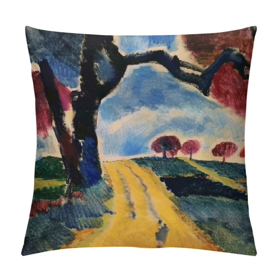 Qinduosi Wassily Kandinsky Abstract Pillow Covers Landscape with Two Poplars The Waterfall Painting Decorative Cushion Covers for Sofa Couch White