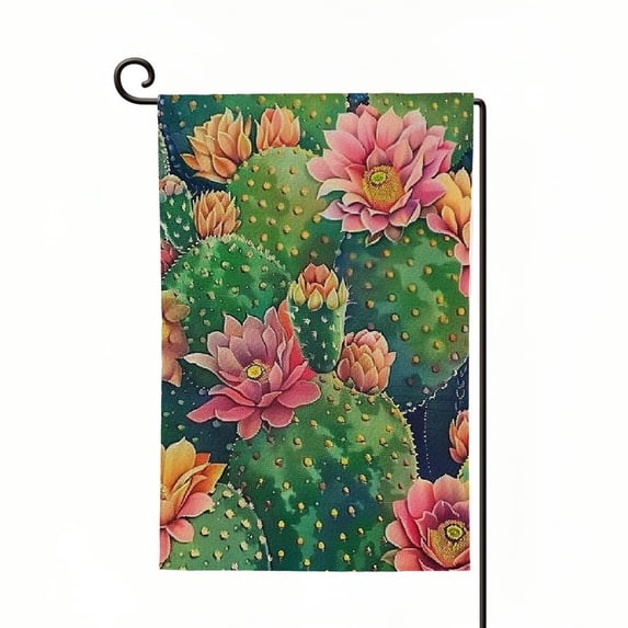 Qinduosi Watercolor Beautiful Botanical Summer Garden Flag Vertical Double Sided Watercolor Cactus Flowers Farmhouse Flag Flag for Garden Patio Lawn Yard Outside Outdoor Decoration White