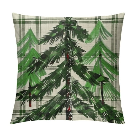 Qinduosi Watercolor Christmas Tree Pillow Covers Inch Green Black White Buffalo Plaid Decorative Pillow Cases Xmas Holiday Square Throw Pillows Set of Home Decor For Sofa Couch Bedroom Porch Outdoor