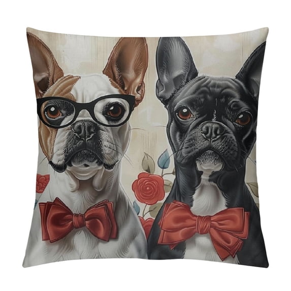 Qinduosi Watercolor Dog Throw Pillow Covers - Valentine's Day Outdoor Pillow Cases Dogs with Glasses Cushion Covers