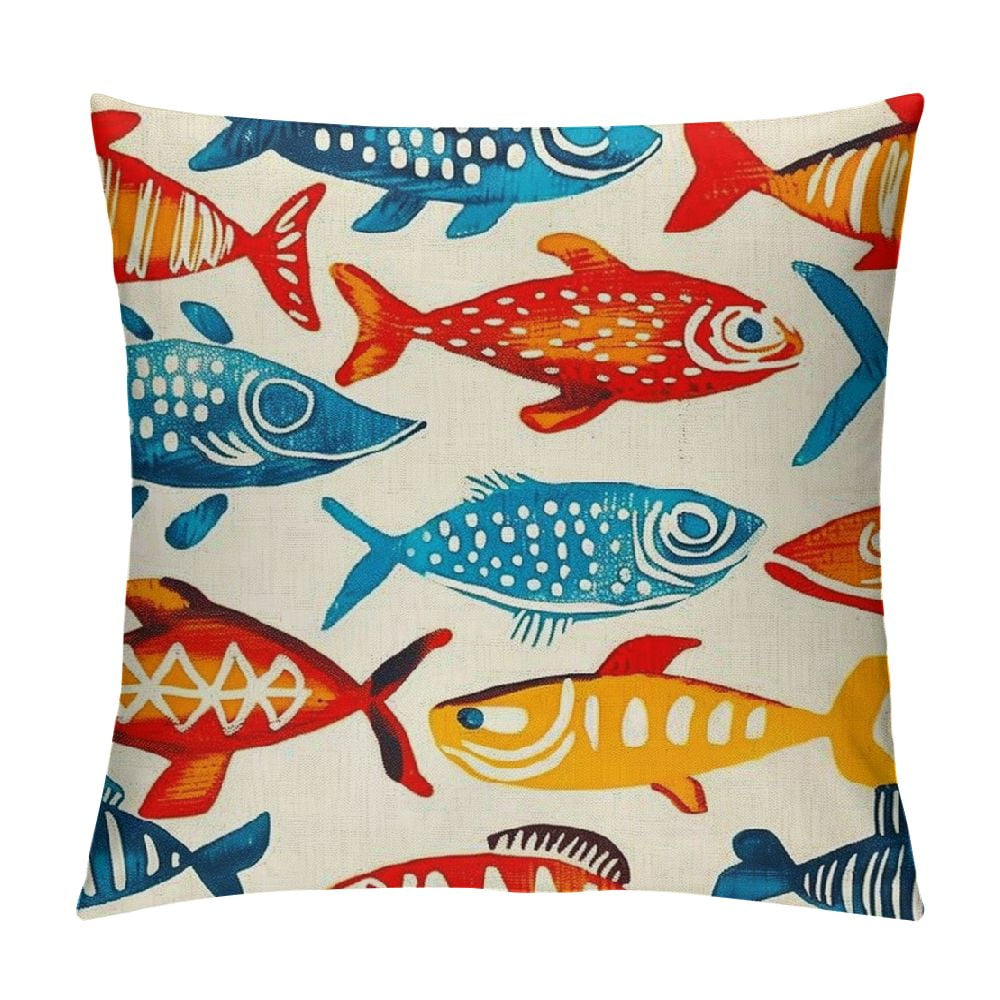 Qinduosi Watercolor Fish Throw Pillow Covers ,Art Fish Blue Red Fish
