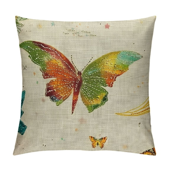 Qinduosi Watercolor Mushroom Pillow Covers, Botanical Plants Butterfly Cushion Covers for Car RV Camper Office,Glittering Moon Pillowcases Outdoor Pillow Covers White