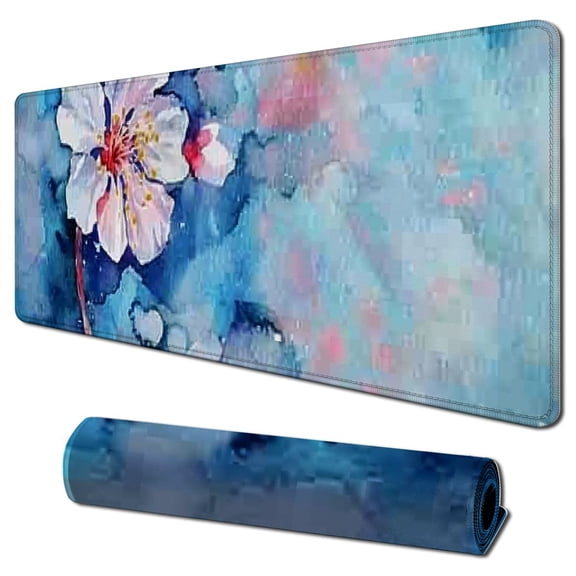 Qinduosi Watercolor Pink Flowers Non-Slip Mouse Pad with Personalized Design Suitable for Desktop, Computer, PC and Laptop for Office and Home Custom Custom Rectangular Mouse Pad 31.5x11.8 in