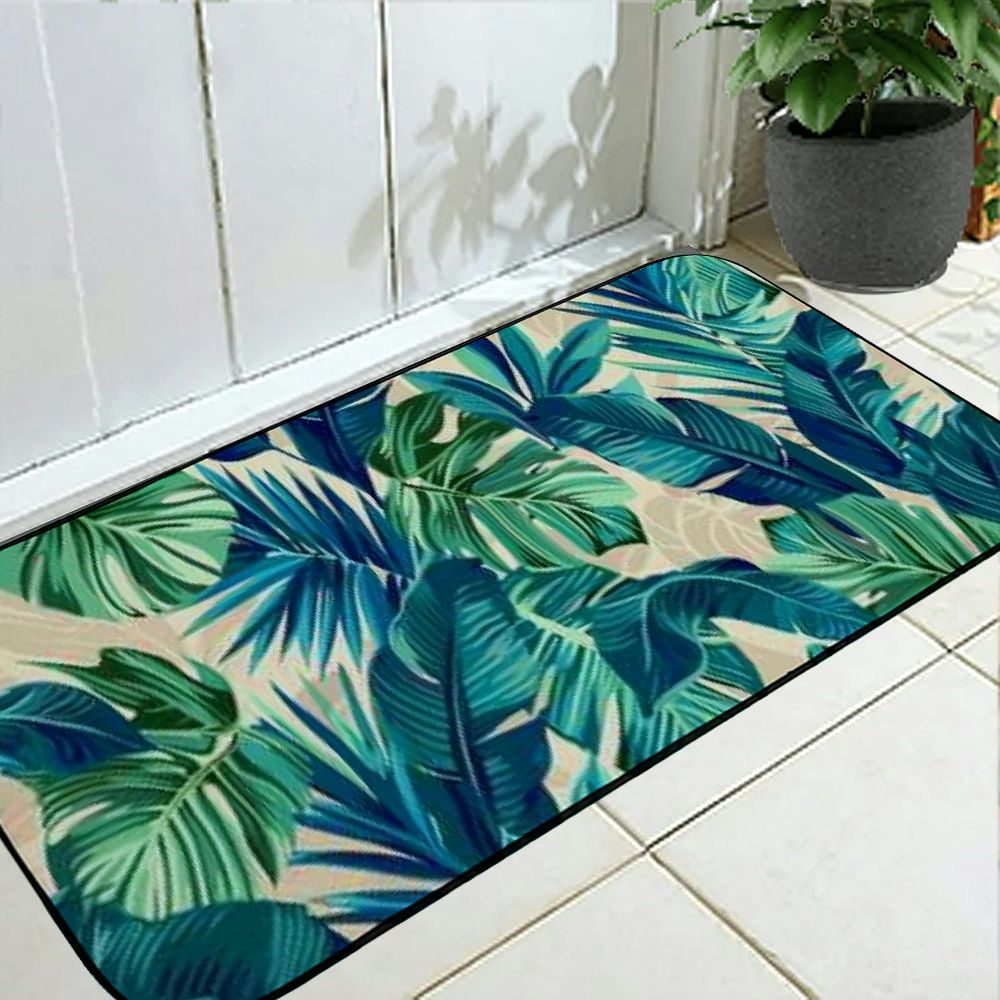 Qinduosi Welcome Green Tropical Leaves Doormat Indoor Outdoor Patio Door Mats Non-Slip Entrance Mat for Home,Outside Entry,Yard,Floor,Patio 19.68*47.24 in
