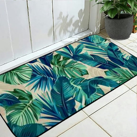 Qinduosi Welcome Green Tropical Leaves Doormat Indoor Outdoor Patio Door Mats Non-Slip Entrance Mat for Home,Outside Entry,Yard,Floor,Patio 19.68*47.24 in
