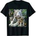 thumbnail image 1 of Qinduosi  White Bengal Tiger &amp; Baby Cubs Light Blue T-Shirt Black, 1 of 3