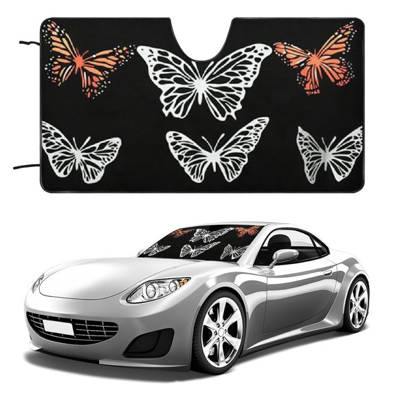 Qinduosi Windshield Sun Shade, Car Front Window Shades Cute Sunshade Cover Sun Visor Shield Block Automotive Interior Protector Blocks UV Rays 55x30in