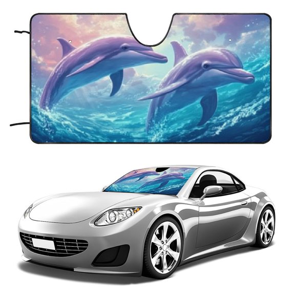 Qinduosi Windshield Sunshade for Car Dolphin Sun Shade Windshield Foldable Sun Shield for SUV Front Window Covers Sun Visors Blocker Protection 55x30in