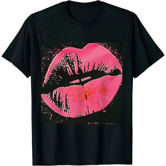 Qinduosi  Women Casual Oversized Sexy Lips Print Off Shoulder T-Shirt Black