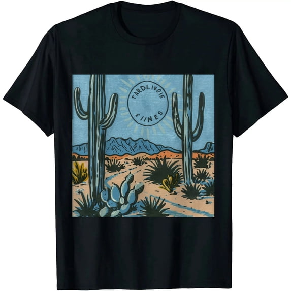 Qinduosi Women Mountain Adventure Shirts Cute Cactus Graphic Tees Letter Print Summer Athletic Black