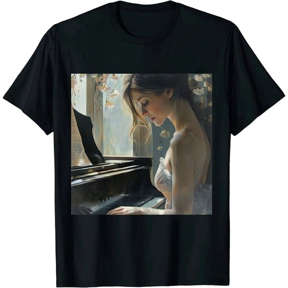 Qinduosi Women Playing Piano Womens Tshirts V Neck Shirts Long Sleeve Sweatshirts Athletic Pullover Casual Tops Black