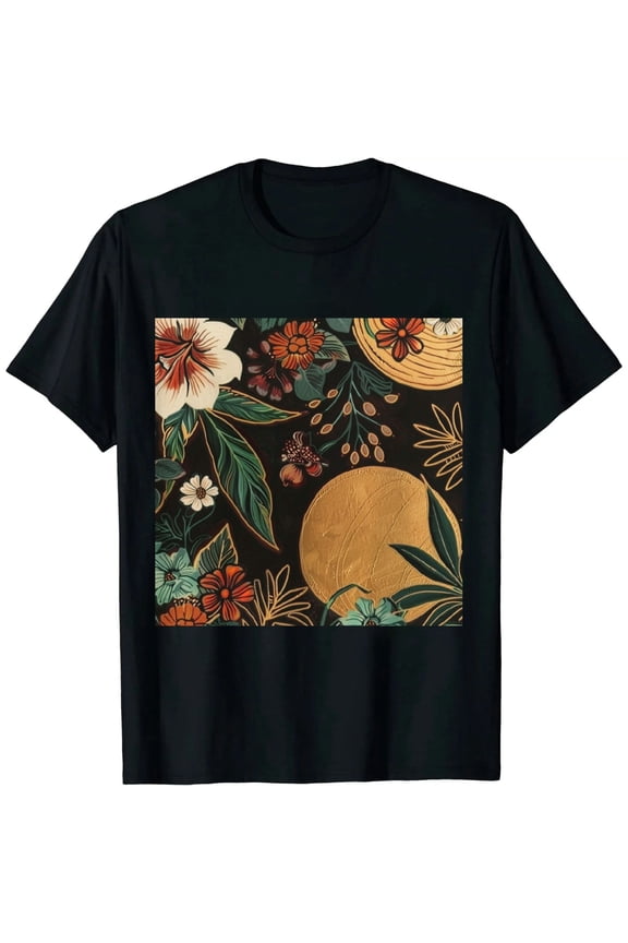 Women Vintage Boho Moon Moth Flower Butterfly Floral Graphic Tees T s Black