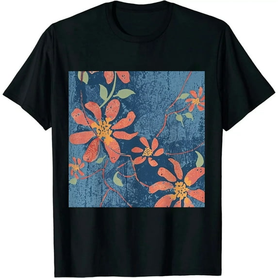 Qinduosi Women Vintage Flower Boho T Shirt Cottage Core Floral Black