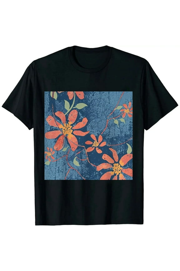 Women Vintage Flower Boho T Shirt Cottage Core Floral Black