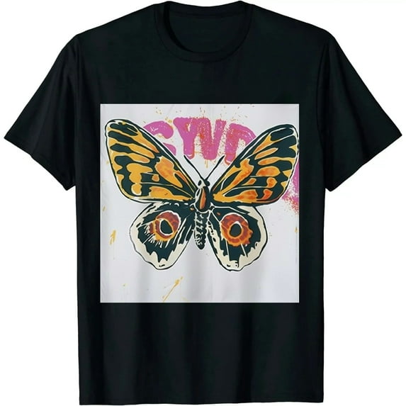 Qinduosi Women’s Butterfly T-Shirt Oversized Graphic Tees Loose Shirt Cute Flower Print Summer Short-Sleeve Crewneck Top Black