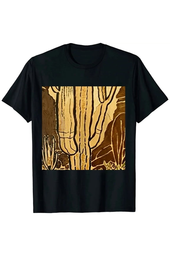 Women's Cactus Print Crop Top Summer Short Sleeve Graphic T-Shirts Black