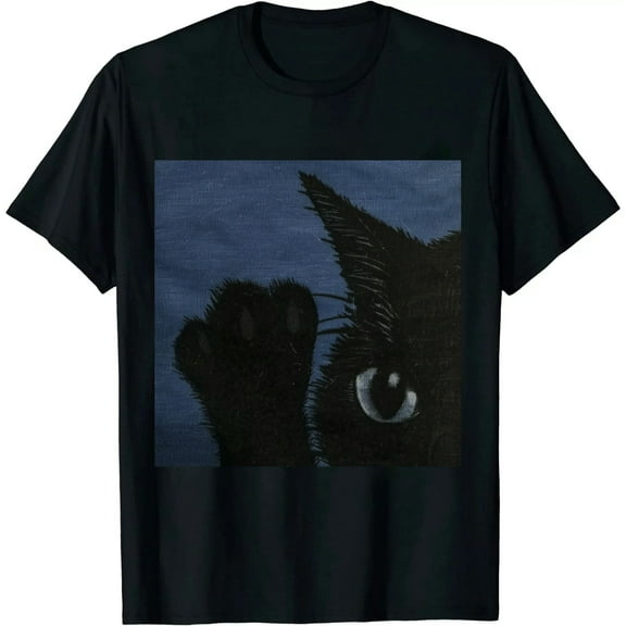 Qinduosi Women's Cute Cat Animal Graphic Shirts Funny Cat Long Sleeve Casual T-Shirts Black Cat Tops Tees Black